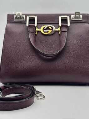 Women's Structured Leather Satchel in Deep Plum